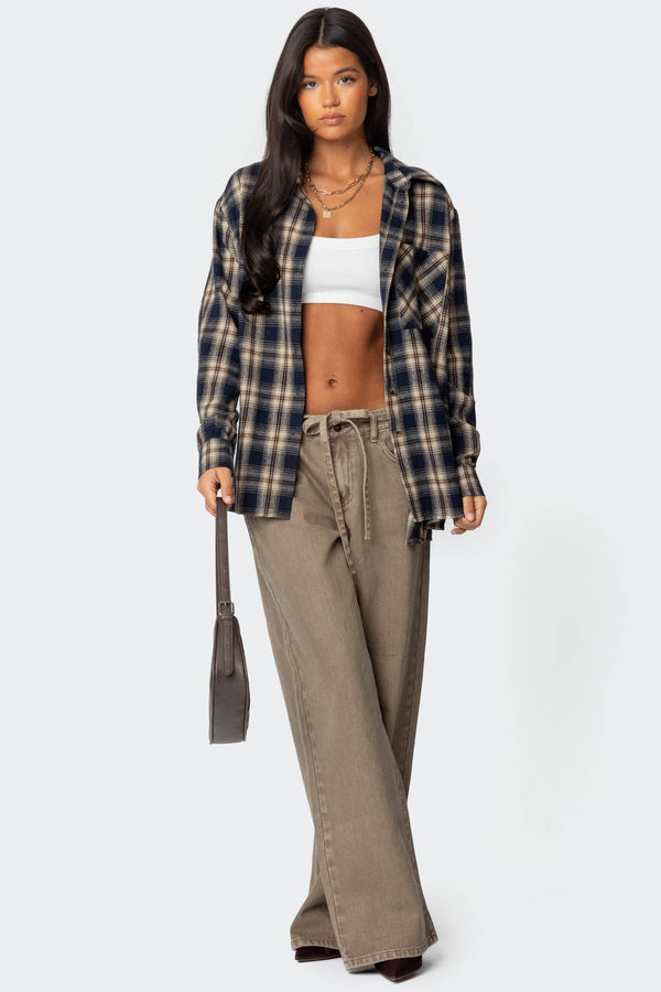 Edikted Hudson Oversized Tie Belt Jeans Olive Washed