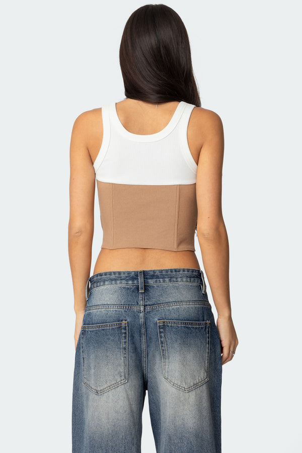 Edikted Ila Contrast Layered Corset White And Camel