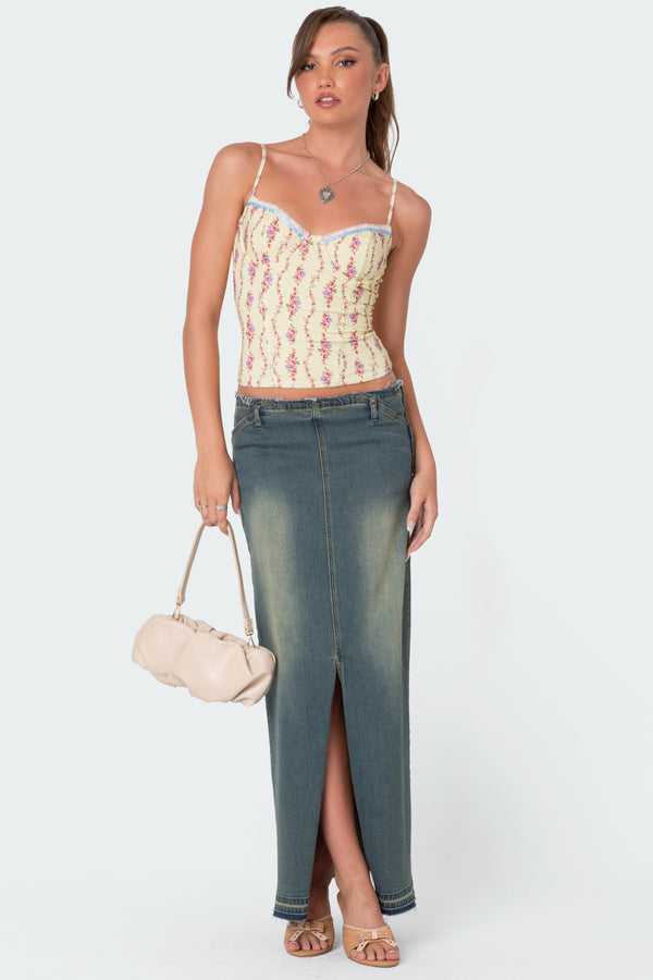 Edikted Indira Printed Cupped Lace Up Corset Yellow