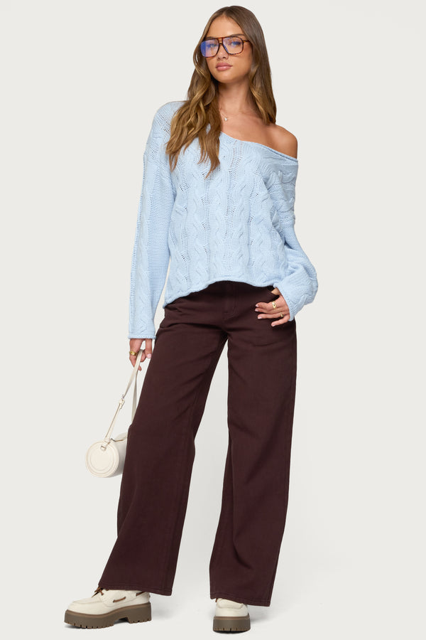 Edikted Inga Oversized Cable Knit Sweater Light Blue