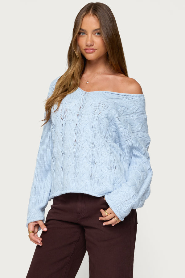 Edikted Inga Oversized Cable Knit Sweater Light Blue