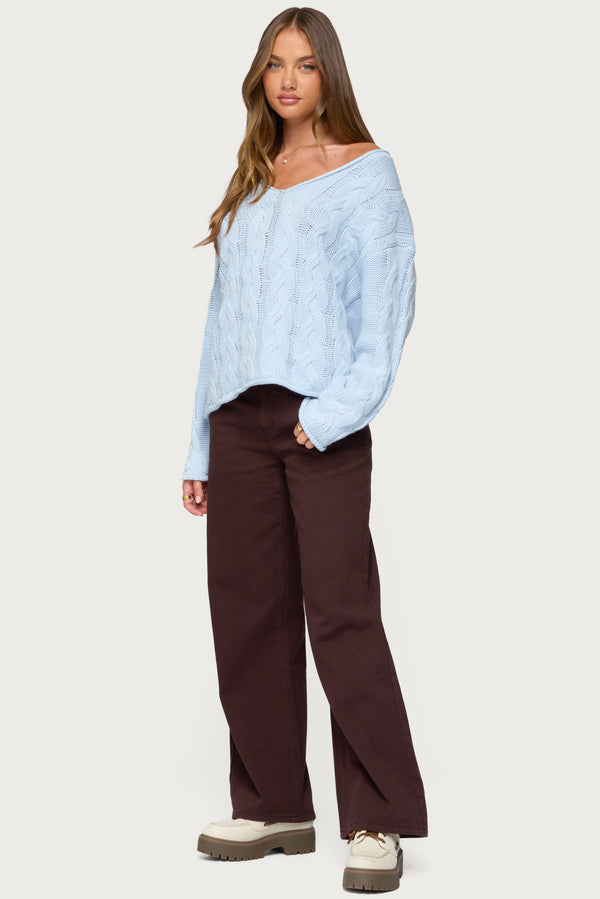 Edikted Inga Oversized Cable Knit Sweater Light Blue