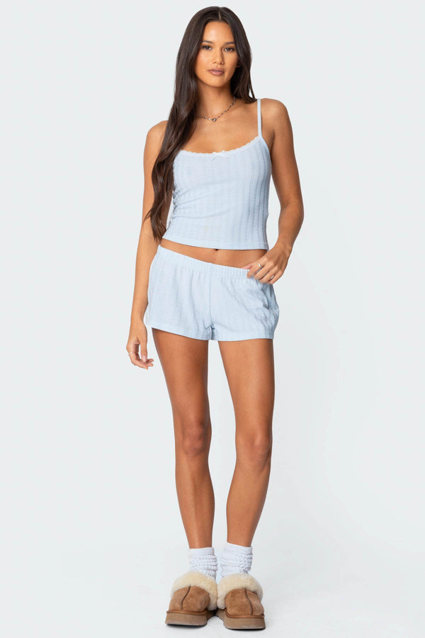 edikted Irene Low Rise Pointelle Micro Shorts light blue