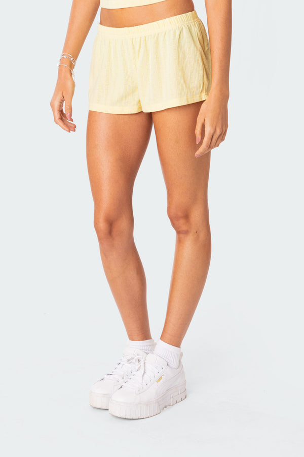 Edikted Irene Low Rise Pointelle Micro Shorts Yellow