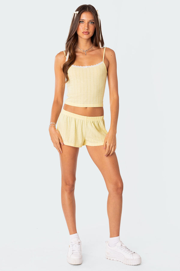 edikted Irene Low Rise Pointelle Micro Shorts yellow