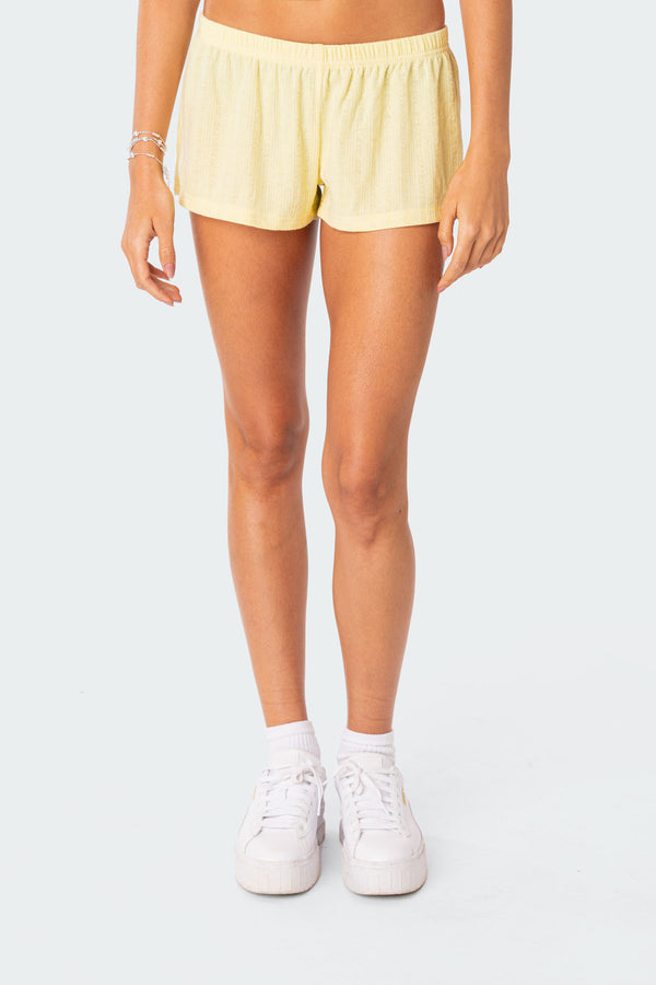 Edikted Irene Low Rise Pointelle Micro Shorts Yellow