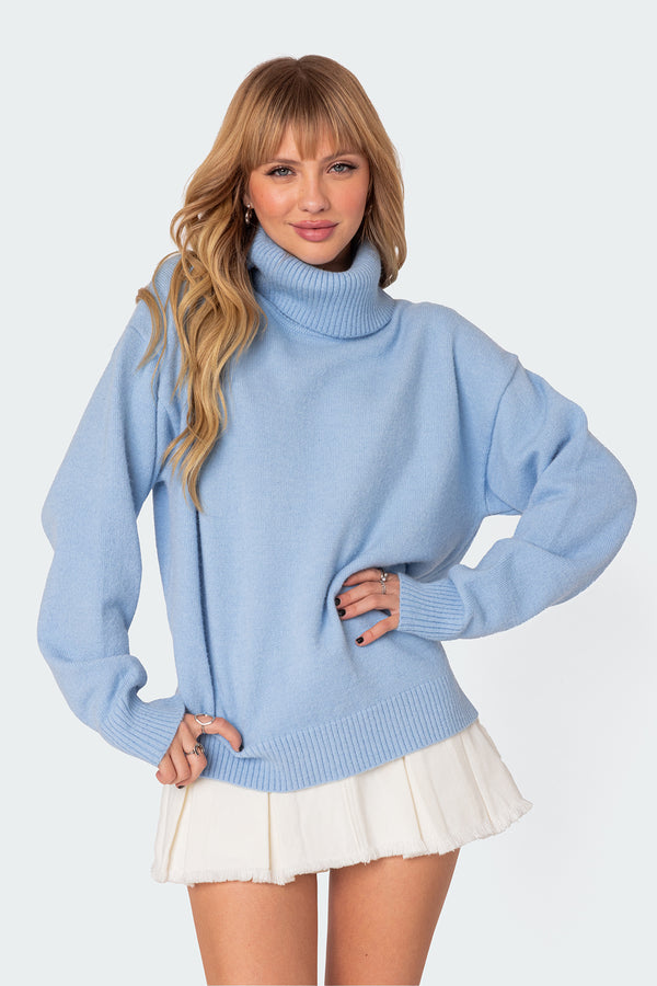 Edikted Isabelle Oversized Turtle Neck Sweater Light Blue