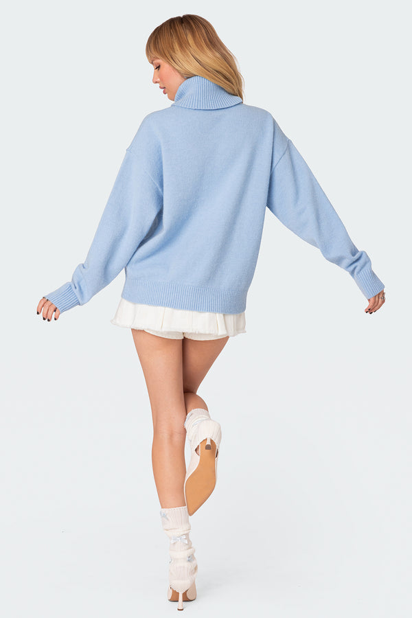 Edikted Isabelle Oversized Turtle Neck Sweater Light Blue