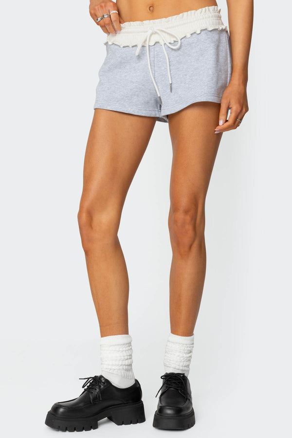 Edikted Isolde Scrunch Waist Sweat Shorts Gray Melange