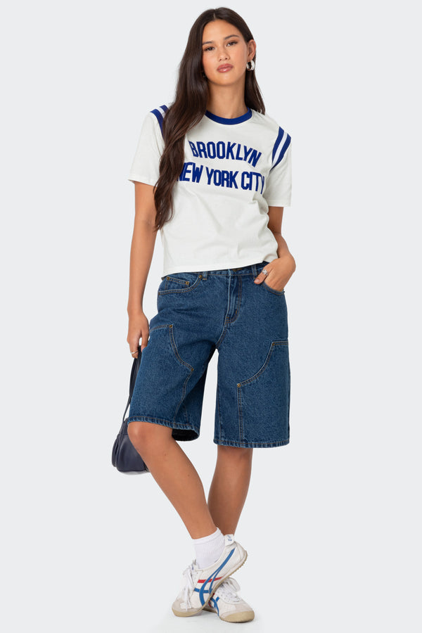 edikted Jacqui Low Rise Denim Bermuda Shorts blue washed