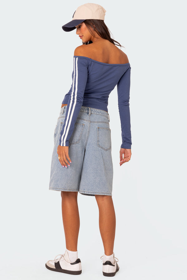 Edikted Jacqui Low Rise Denim Bermuda Shorts Light Blue