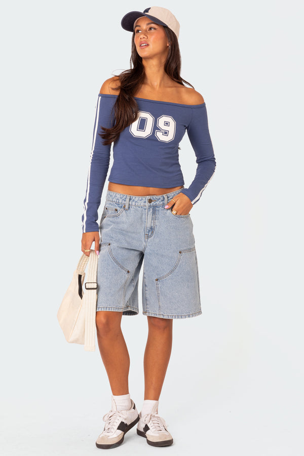 edikted Jacqui Low Rise Denim Bermuda Shorts light blue