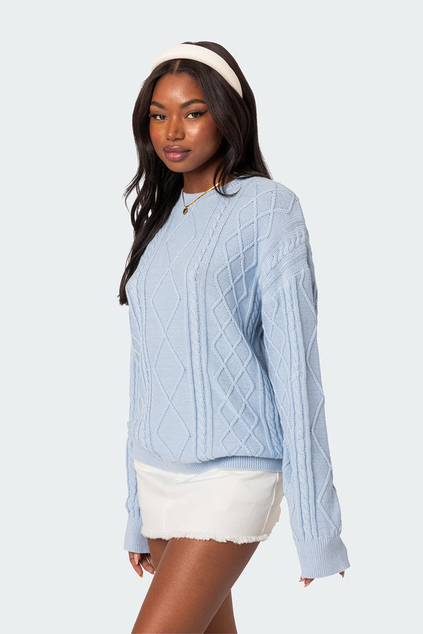 Edikted Jessy Cable Knit Oversized Sweater Light Blue