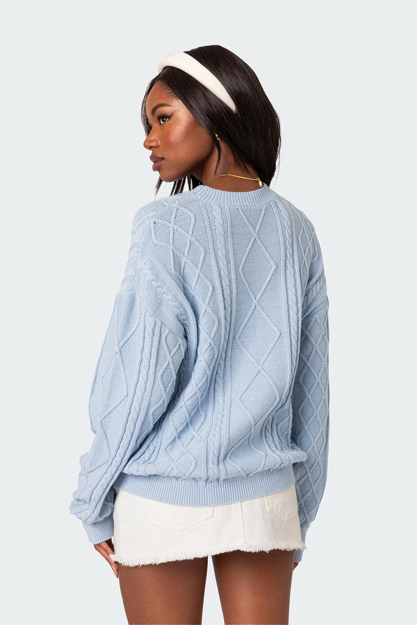 Edikted Jessy Cable Knit Oversized Sweater Light Blue