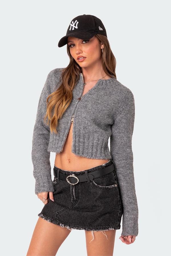Edikted Jillian Double Zip Cardigan Dark Gray Melange