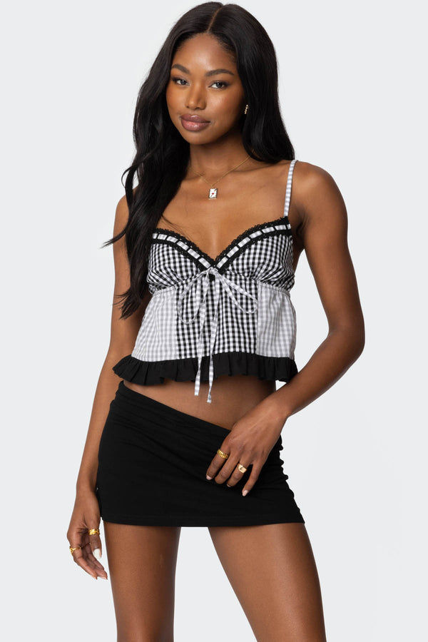 edikted Joanne Mixed Gingham Tank Top black and white