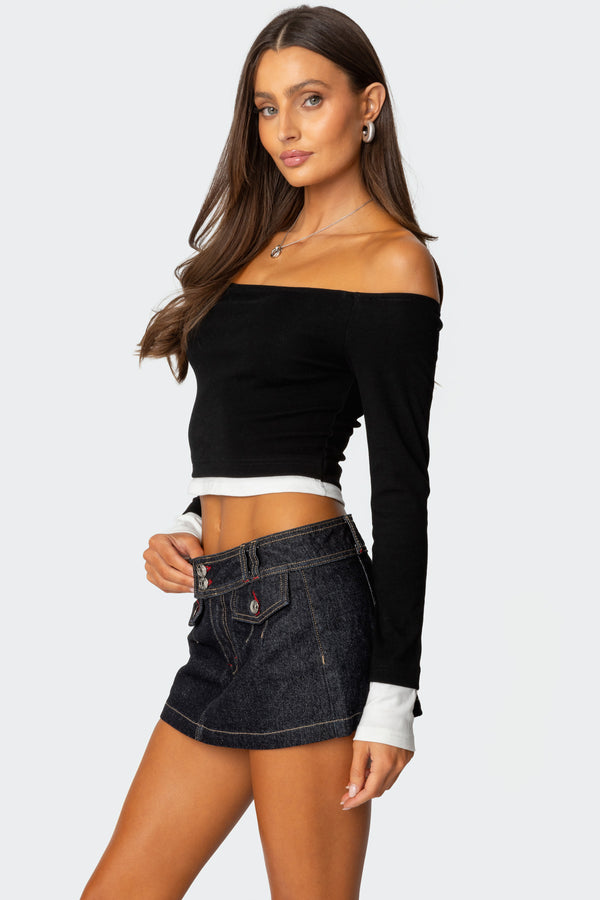 Edikted Jovi Layered Off Shoulder Top Black And White