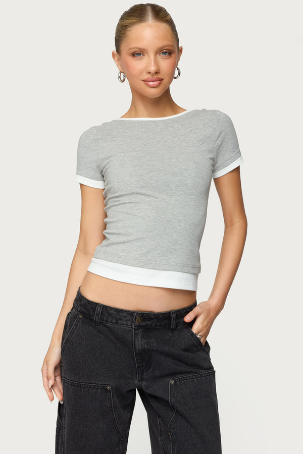 Edikted Julietta Contrast Layered T Shirt Gray Melange