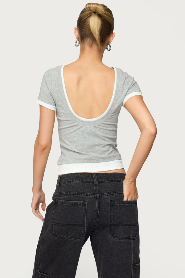 Edikted Julietta Contrast Layered T Shirt Gray Melange