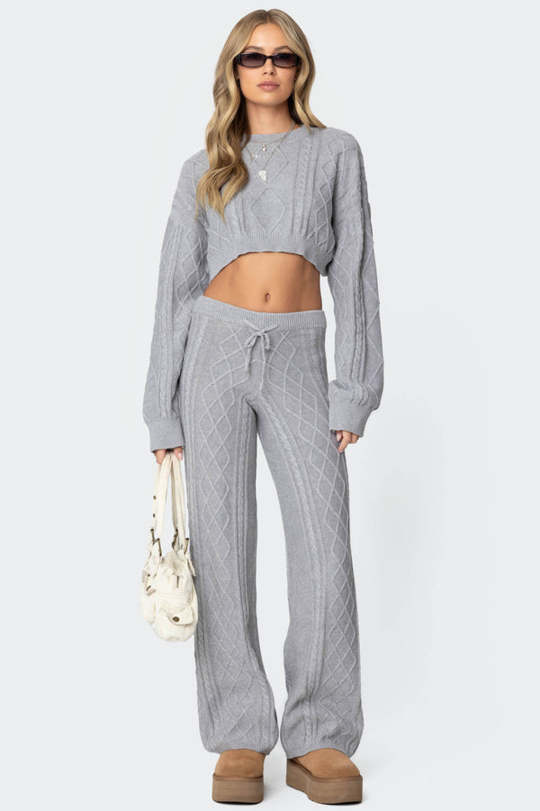 Edikted Kasey Cable Knit Cropped Sweater Gray Melange