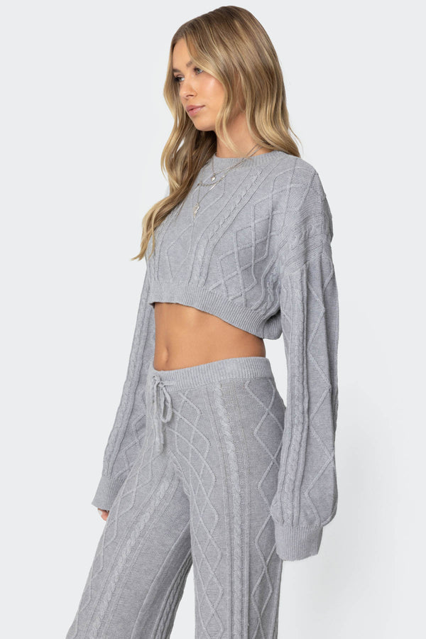 Edikted Kasey Cable Knit Cropped Sweater Gray Melange