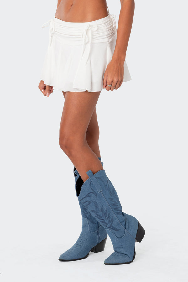 Edikted Keoni Gathered Ruffle Low Rise Mini Skirt White