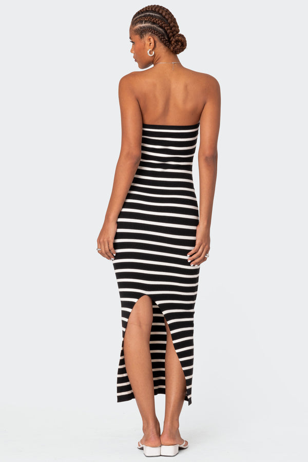 Edikted Knit Back Slitted Maxi Dress Black And White