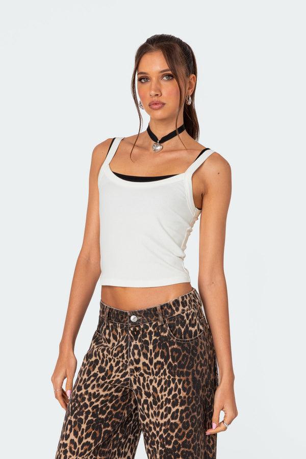 Edikted Layered Contrast Ribbed Tank Top White And Black