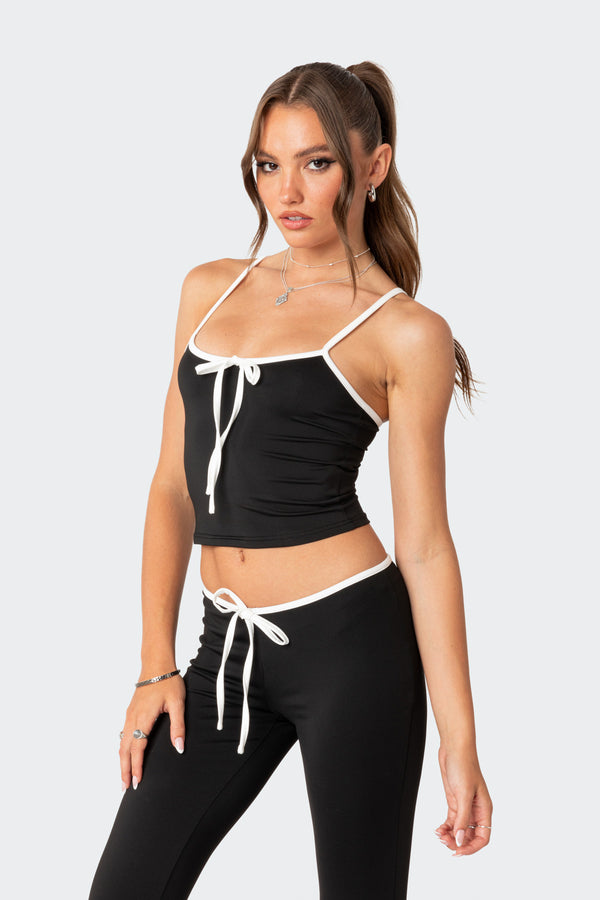 Edikted Leighton Contrast Tie Tank Top Black And White