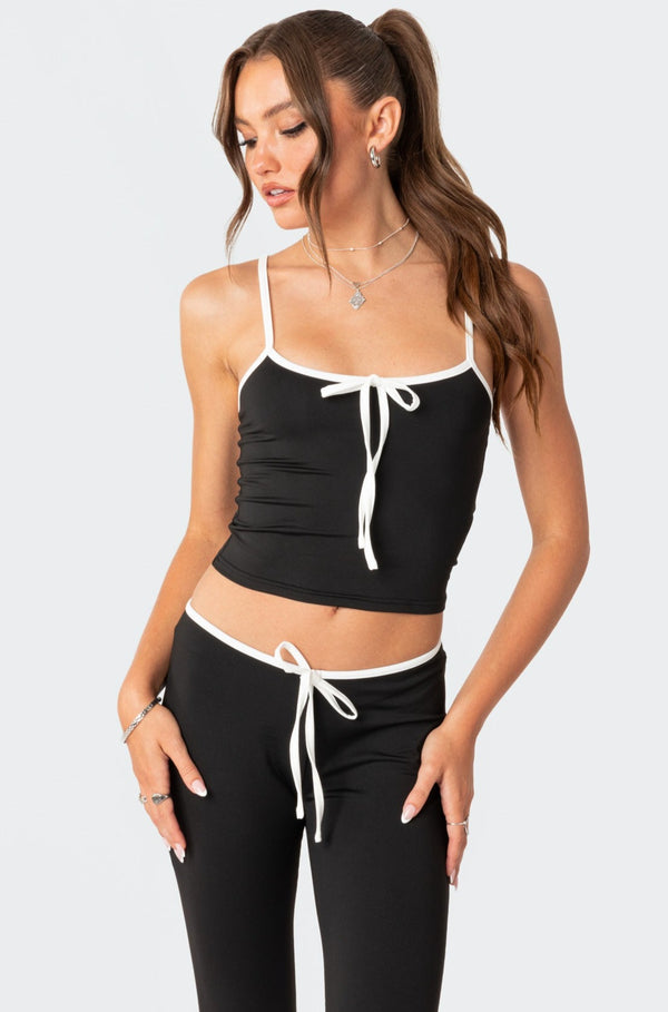 edikted Leighton Contrast Tie Tank Top black and white