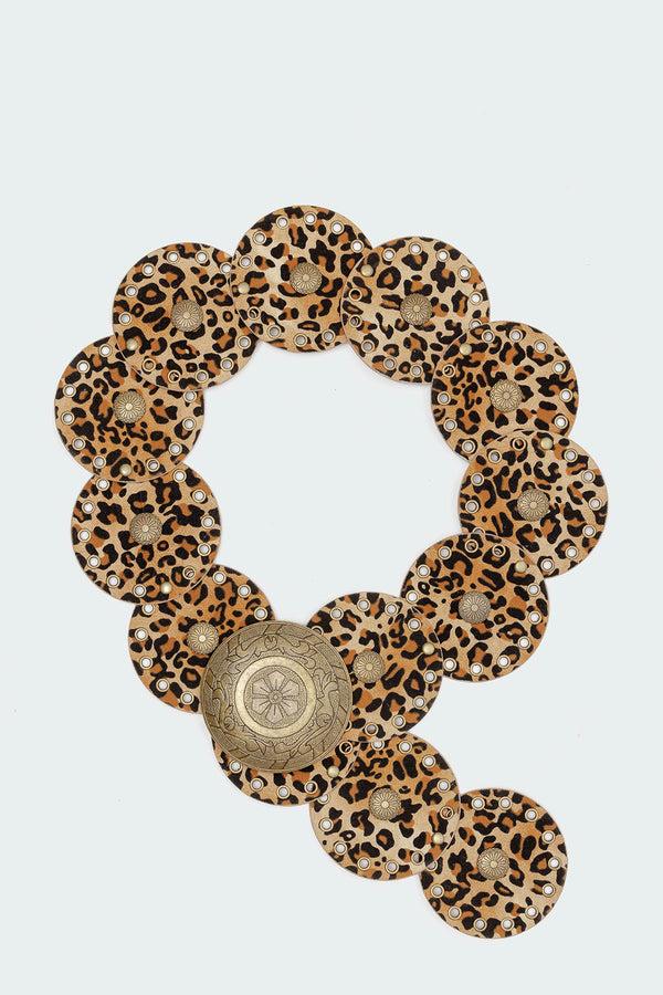 Edikted Leopard Faux Leather Western Disc Belt Leopard