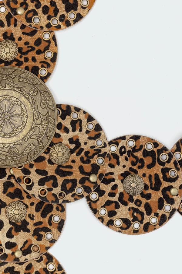 Edikted Leopard Faux Leather Western Disc Belt Leopard