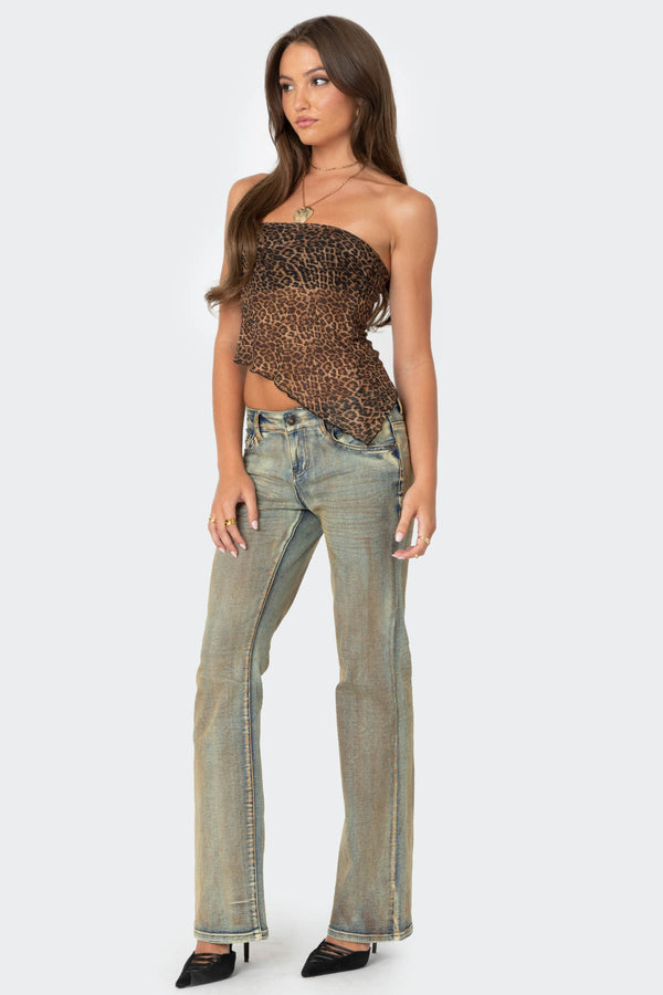 Edikted Leopard Printed Sheer Mesh Tube Top Leopard