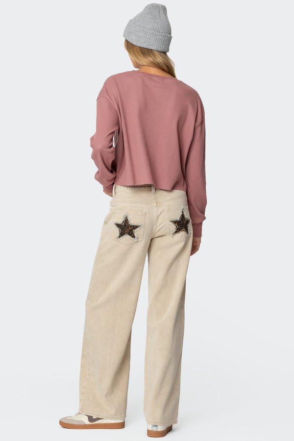 edikted Leopard Star Low Rise Washed Jeans beige washed