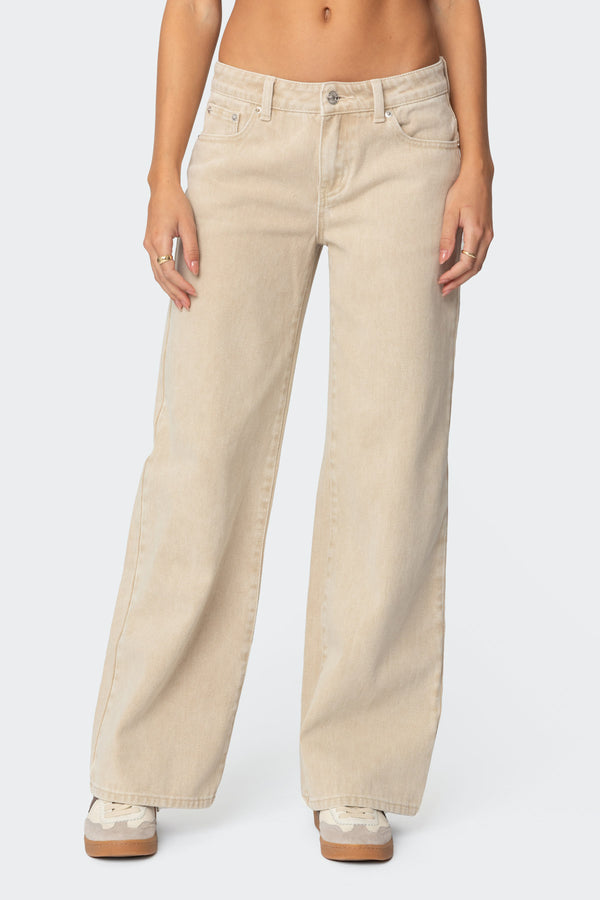 Edikted Leopard Star Low Rise Washed Jeans Beige Washed