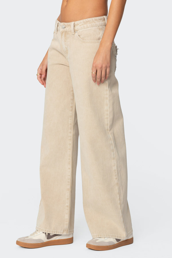 Edikted Leopard Star Low Rise Washed Jeans Beige Washed