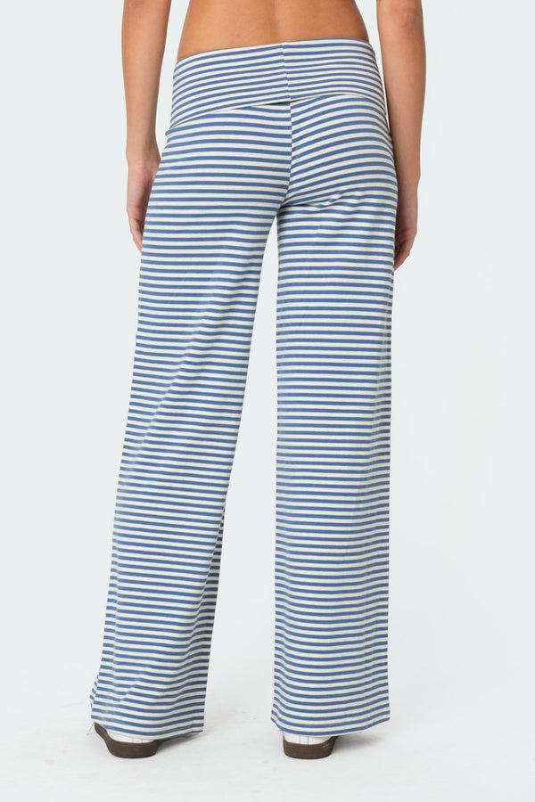 Edikted Lilah Striped Fold Over Pants Blue And White