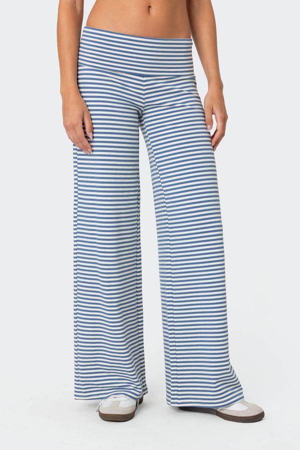 Edikted Lilah Striped Fold Over Pants Blue And White
