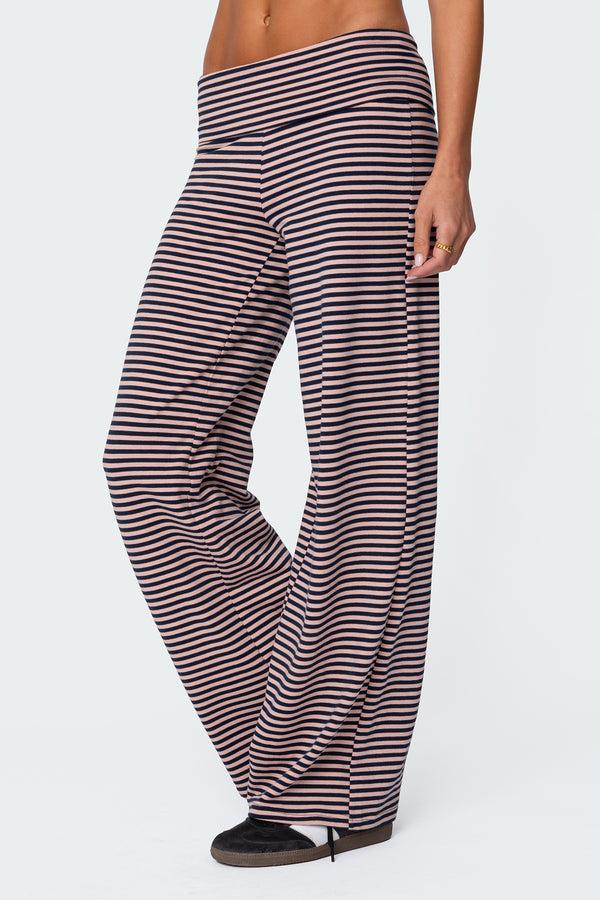 Edikted Lilah Striped Fold Over Pants Navy And Pink