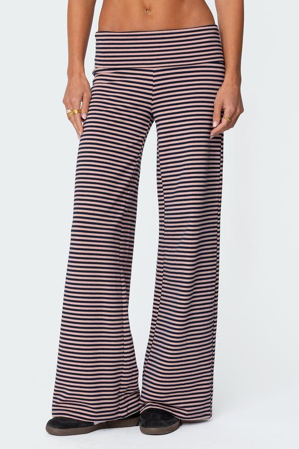 Edikted Lilah Striped Fold Over Pants Navy And Pink