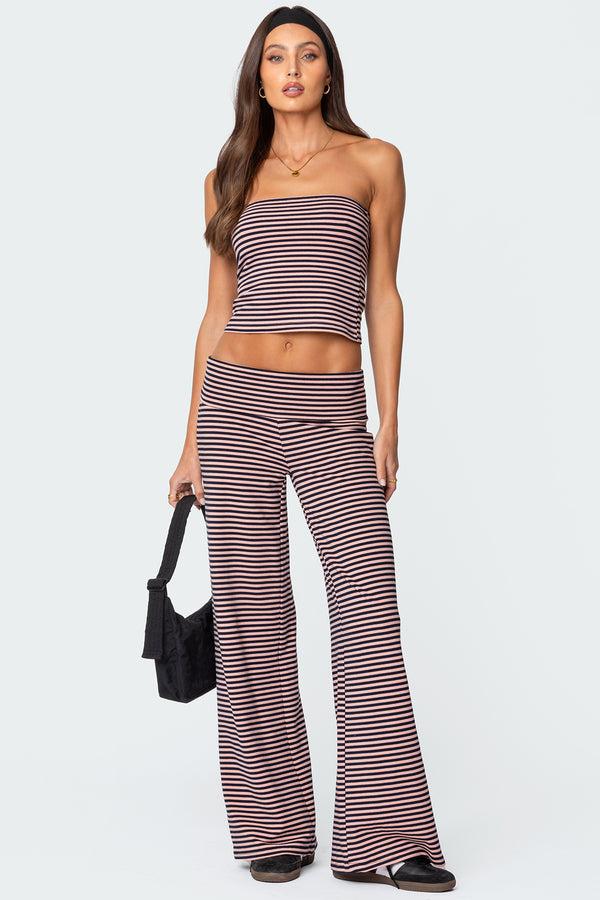 edikted Lilah Striped Fold Over Pants navy and pink
