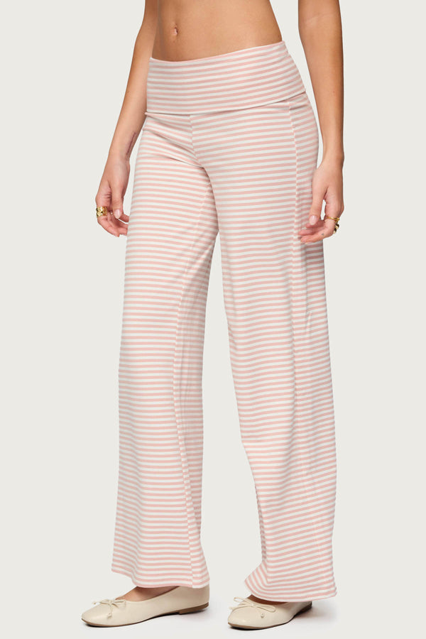Edikted Lilah Striped Fold Over Pants Pink And White