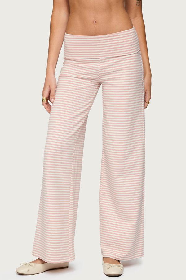 Edikted Lilah Striped Fold Over Pants Pink And White