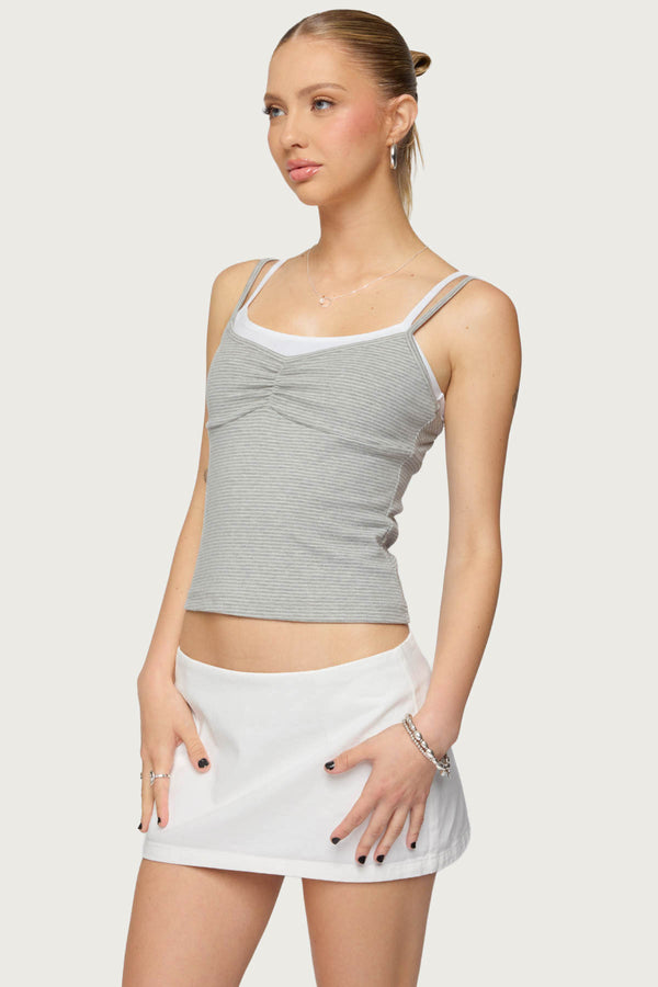 Edikted Lilian Layered Striped Tank Top Gray Melange