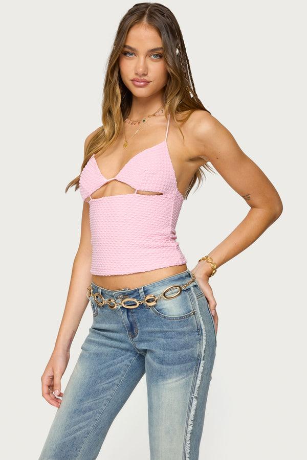 Edikted Lital Backless Cut Out Textured Top Light Pink