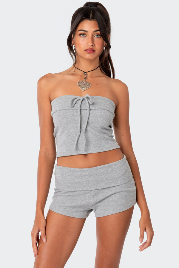edikted Lizzy Foldover Waffle Tube Top gray melange