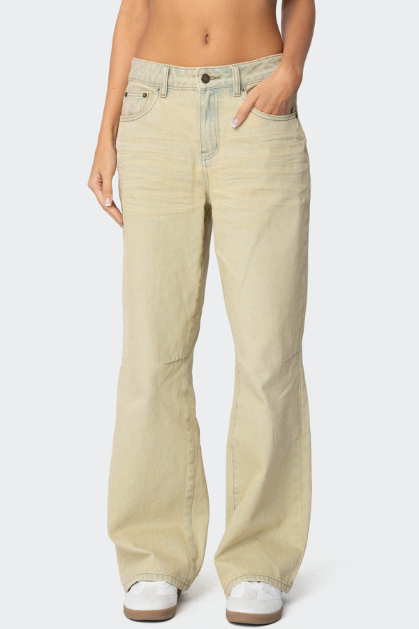 Edikted Low Rise Vintage Washed Boyfriend Jeans Tan