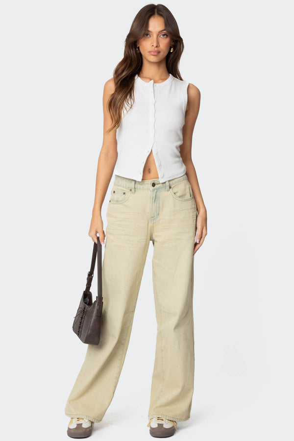 edikted Low Rise Vintage Washed Boyfriend Jeans tan