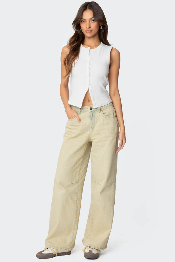 Edikted Low Rise Vintage Washed Boyfriend Jeans Tan