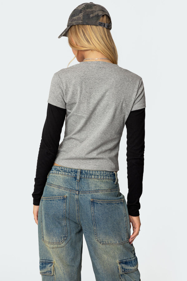 Edikted Lucine Layered Long Sleeve T Shirt Gray Melange